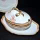 Paris porcelain set of 12 plates, dish and sauce boat, antique tableware with monogram BA.
