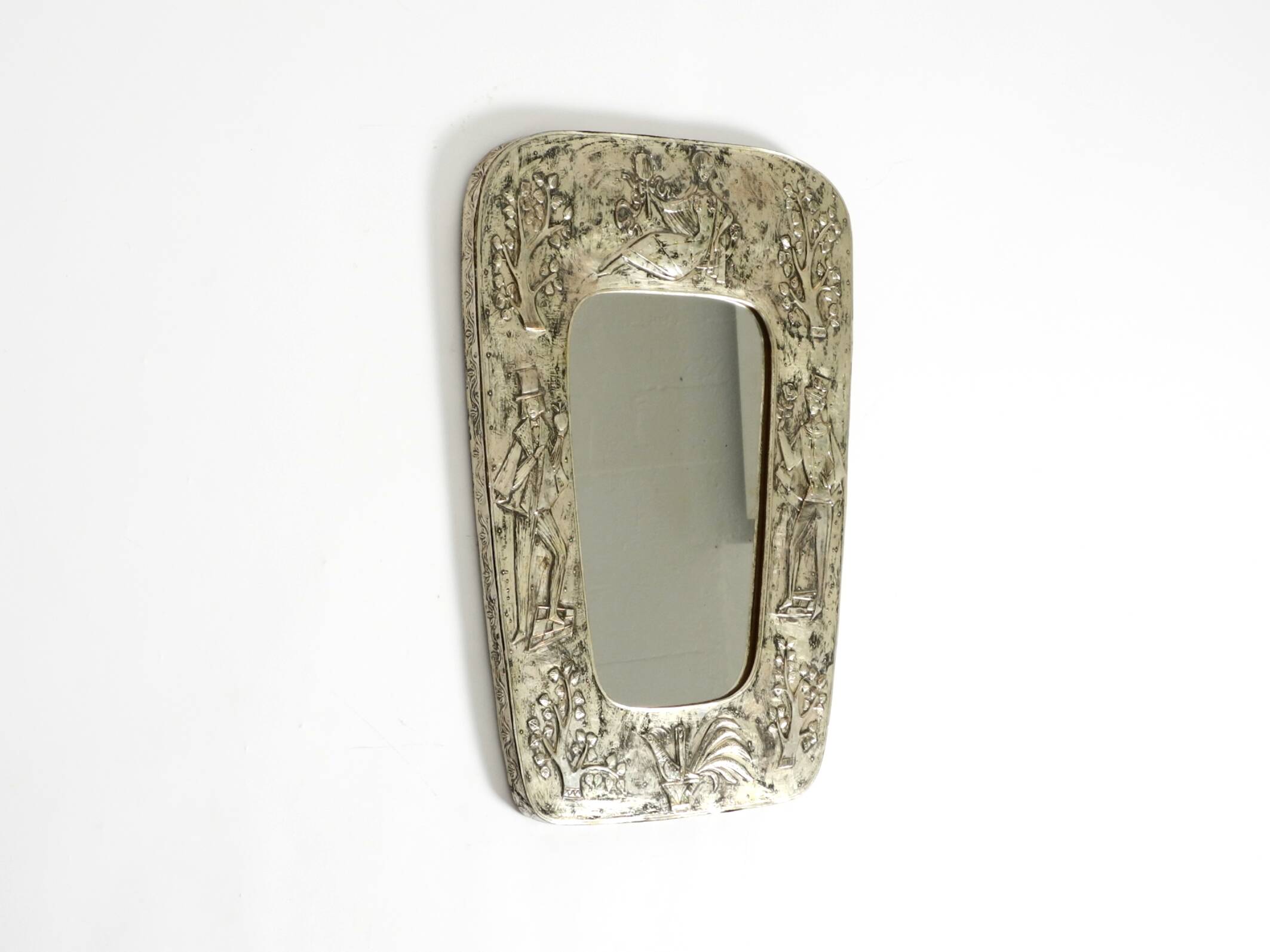 Beautiful Mid-Century Modern Wall Mirror with a Silver-Plated Frame