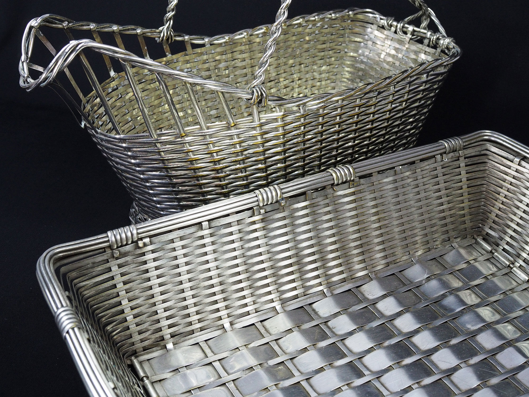 Christofle France Wine Basket Bottle Holder & Bread Basket Vannerie-Mid Century