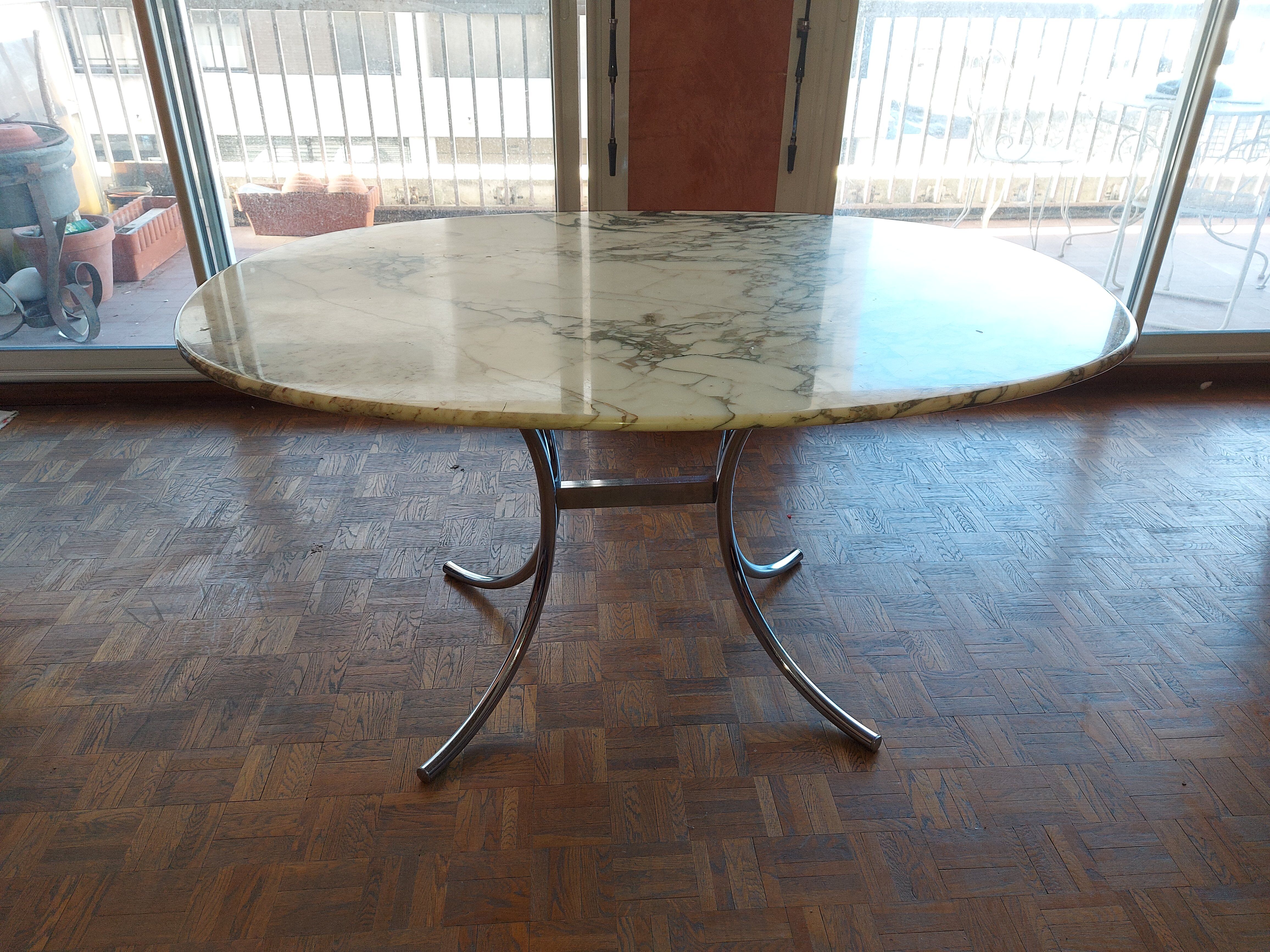 Large dining table in vintage marble 70'S Roche and Bobois