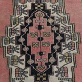Tapis vintage oriental fait main rose et crème 4x7, 130x225 cm