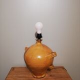 Lampe vintage en grès vernissé avec abat-jour peint à la main