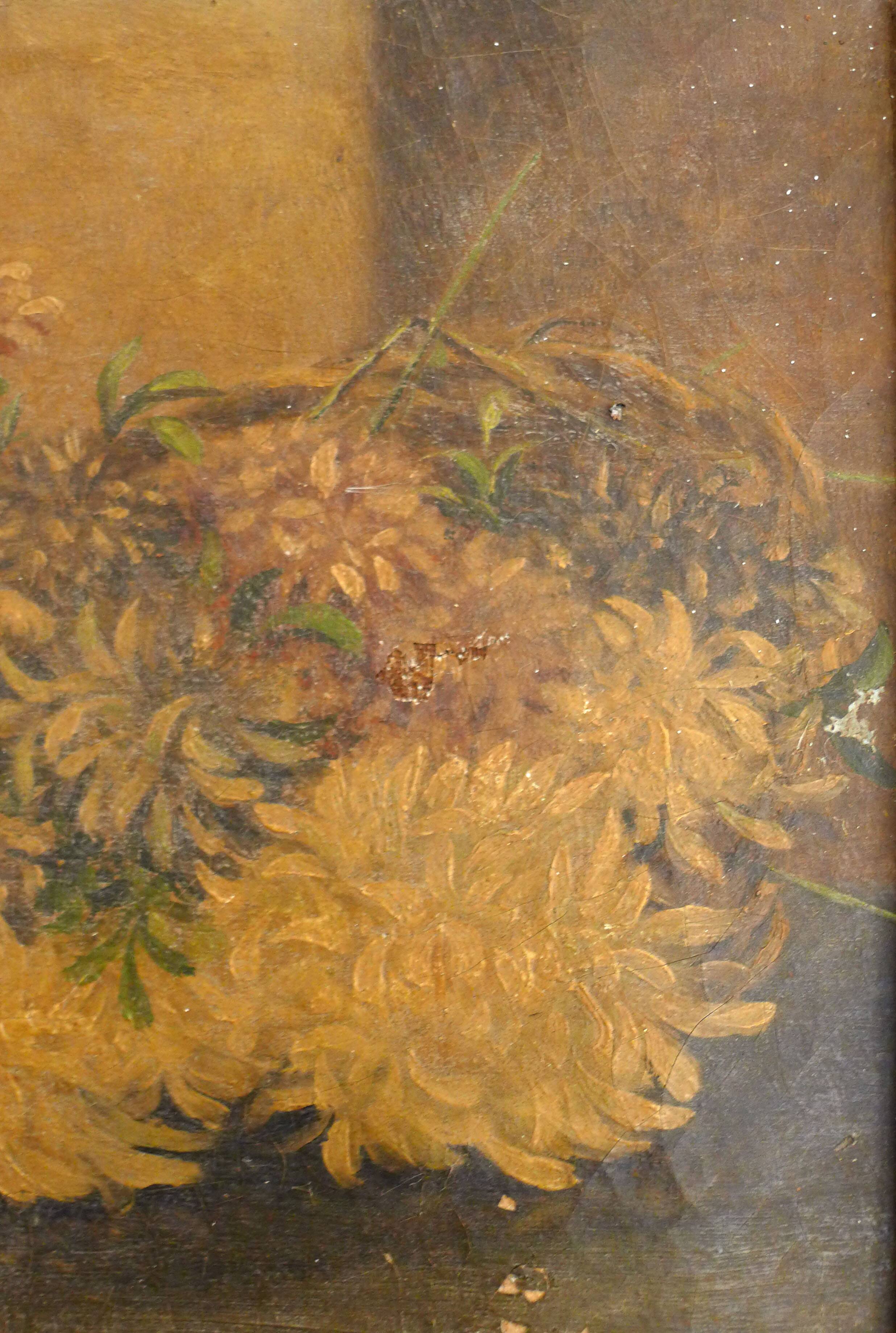 Old painting Cat & flowers