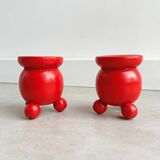 Set of 2 Vintage Scandinavian candle holders - red wood
