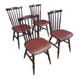 Set of 4 Tacoma Baumann bistro chairs in dark wood and brown leatherette