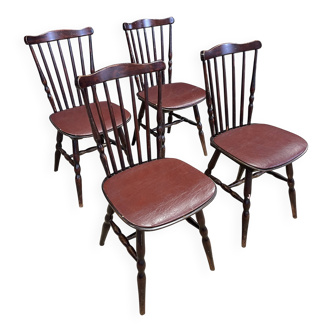 Set of 4 Tacoma Baumann bistro chairs in dark wood and brown leatherette