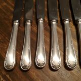 Series of 12 silver metal knives and stainless steel blade Louis XV style floral shell