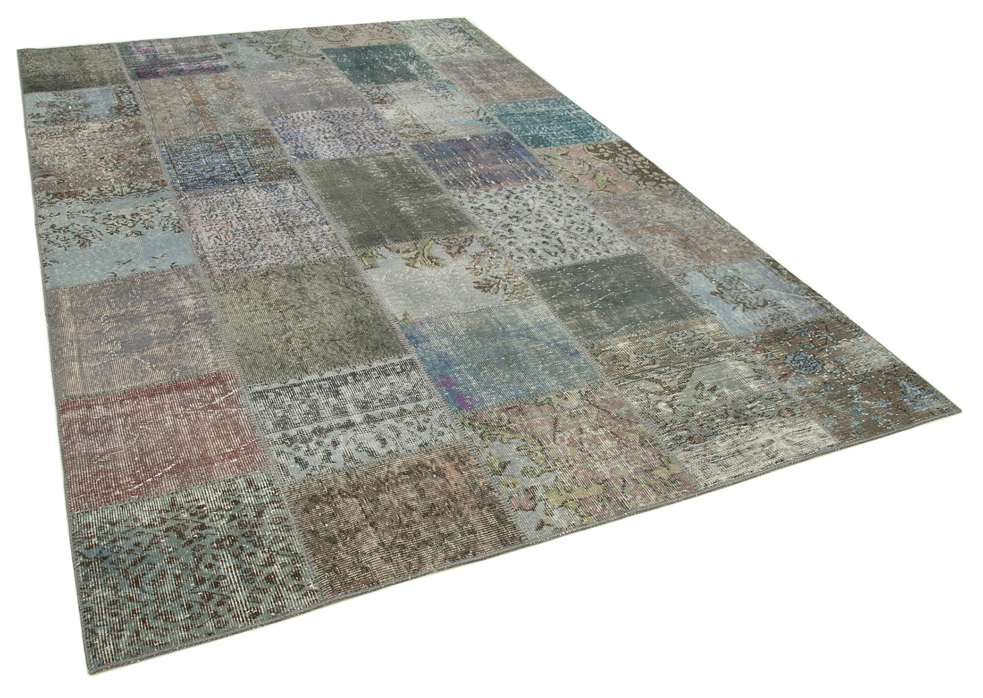 Handwoven turkish contemporary 205 cm x 300 cm grey patchwork carpet