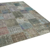 Handwoven turkish contemporary 205 cm x 300 cm grey patchwork carpet