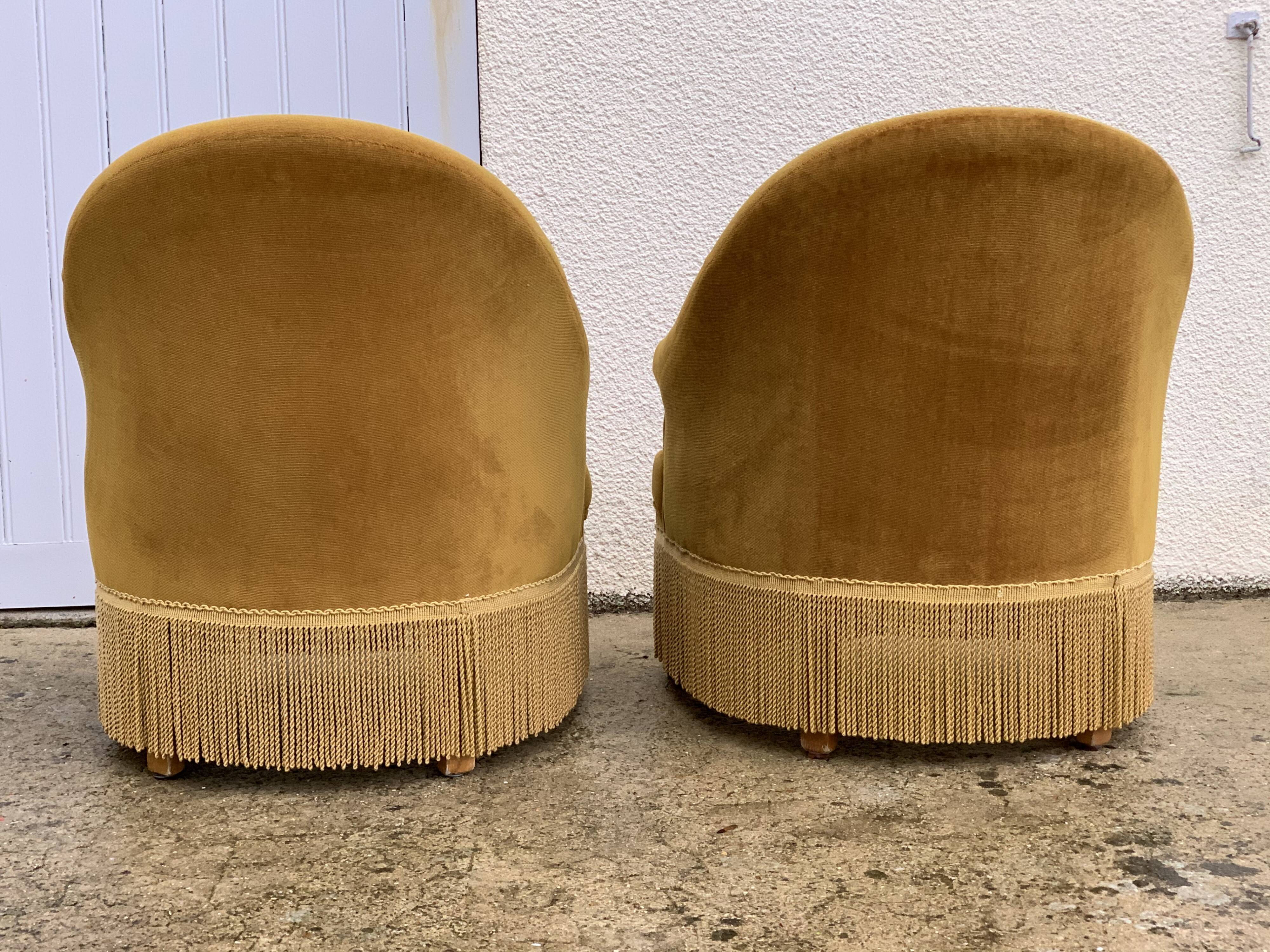Pair of golden velvet toad armchairs 1970