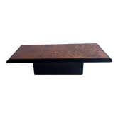 Vintage coffee table in wood burl on a black lacquered base.