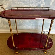 Cherry-red bar cart by Aldo Tura, Italy, 1960s, Hollywood Regency