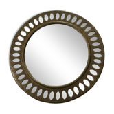 Round Indian wall mirror, hammered brass, vintage, 1960s/70s