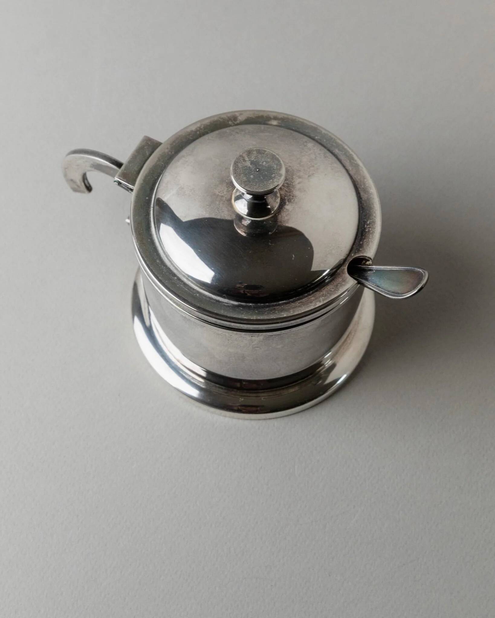 Argent Metal Silver-Plated Art Deco Lidded Box with Spoon, Italian 1930s Table Decor