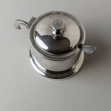 Argent Metal Silver-Plated Art Deco Lidded Box with Spoon, Italian 1930s Table Decor