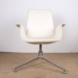 Danish armchair, white leather + chrome steel, model fk 6725 or “tulip chair”, preben fabricius/knoll