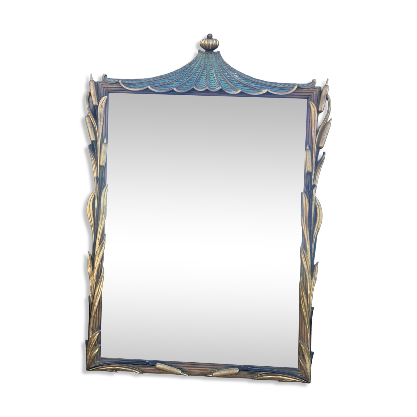 Miroir en bois sculpté aux joncs et à la pagode