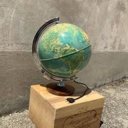 Vintage globe lit wooden foot silver frame deco antique desk