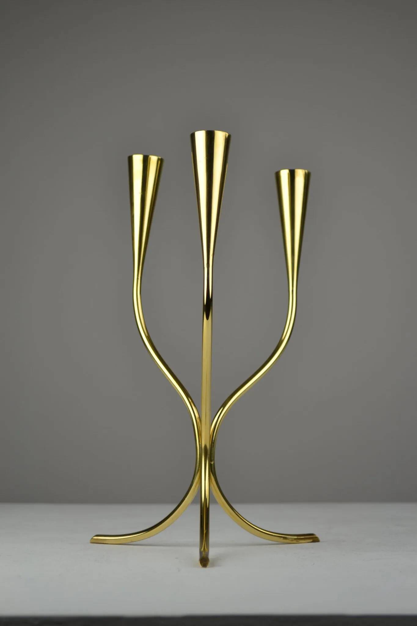 Polished Brass Candelabra by Gunnar Ander for Ystad-Metall, Sweden 1960s