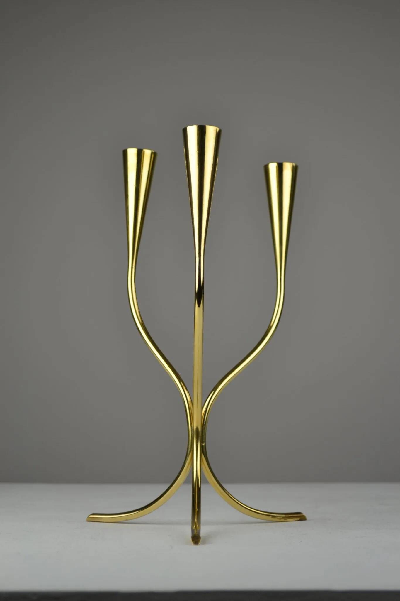 Polished Brass Candelabra by Gunnar Ander for Ystad-Metall, Sweden 1960s