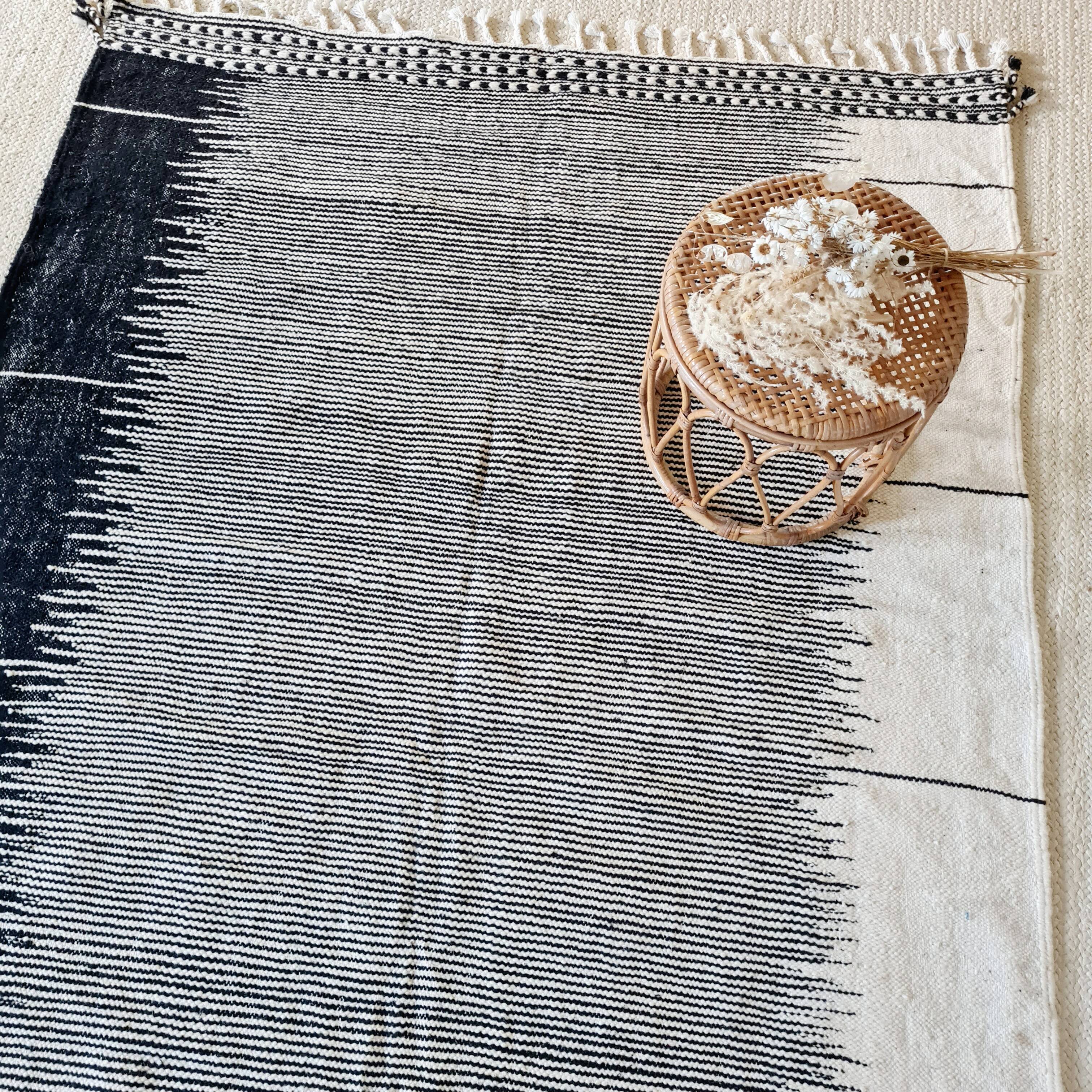 Black and white wool kilim rug 240 x 156