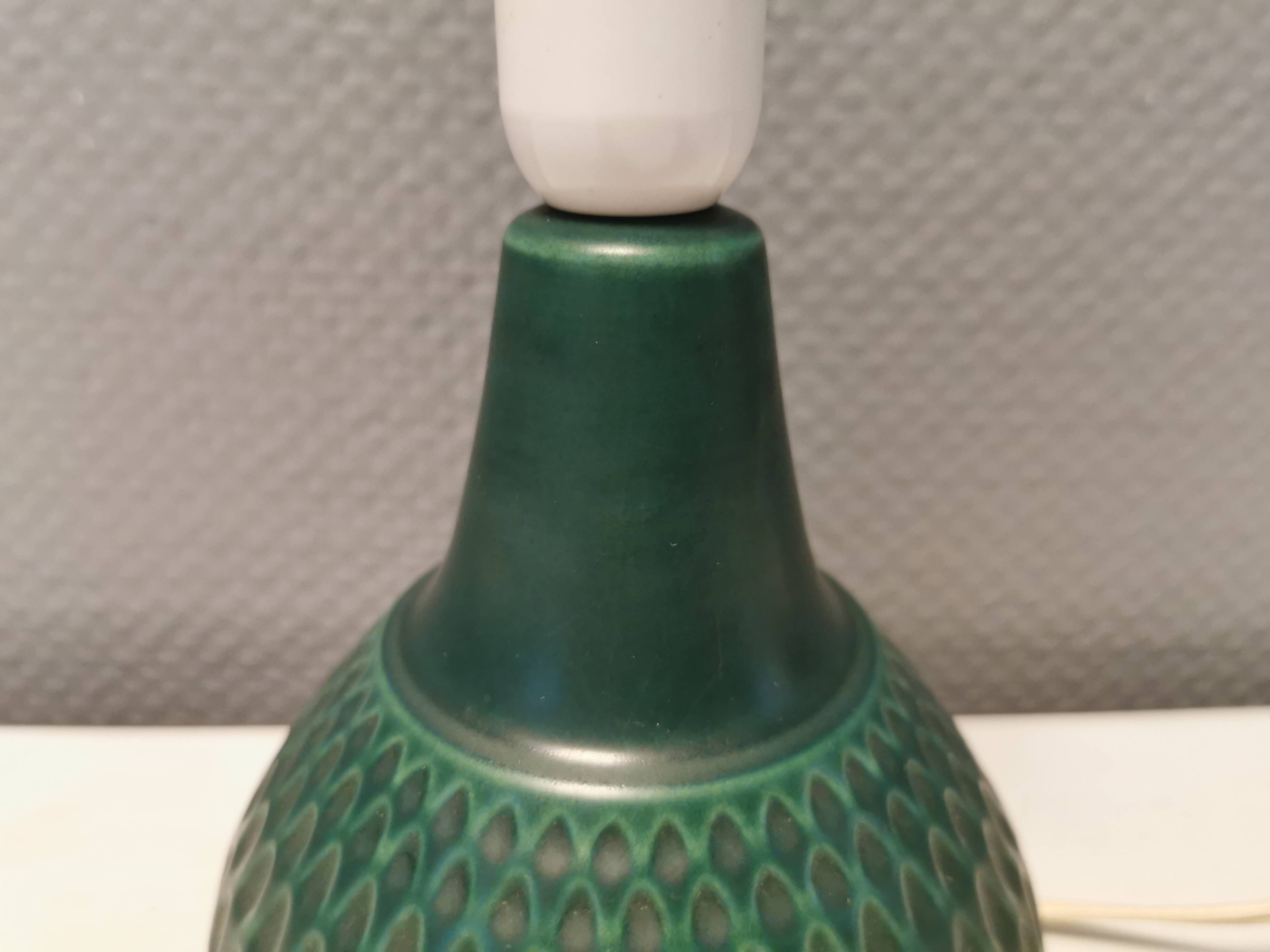 Beautiful table lamp in green/blue ceramic, Danish from the 1970s.