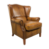 Vintage sheep leather wingback armchair cognac