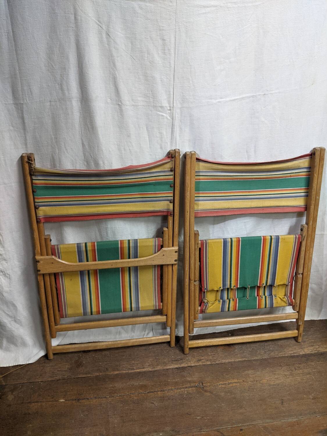 Folding wood and canvas beach chairs 1950