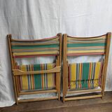 Folding wood and canvas beach chairs 1950