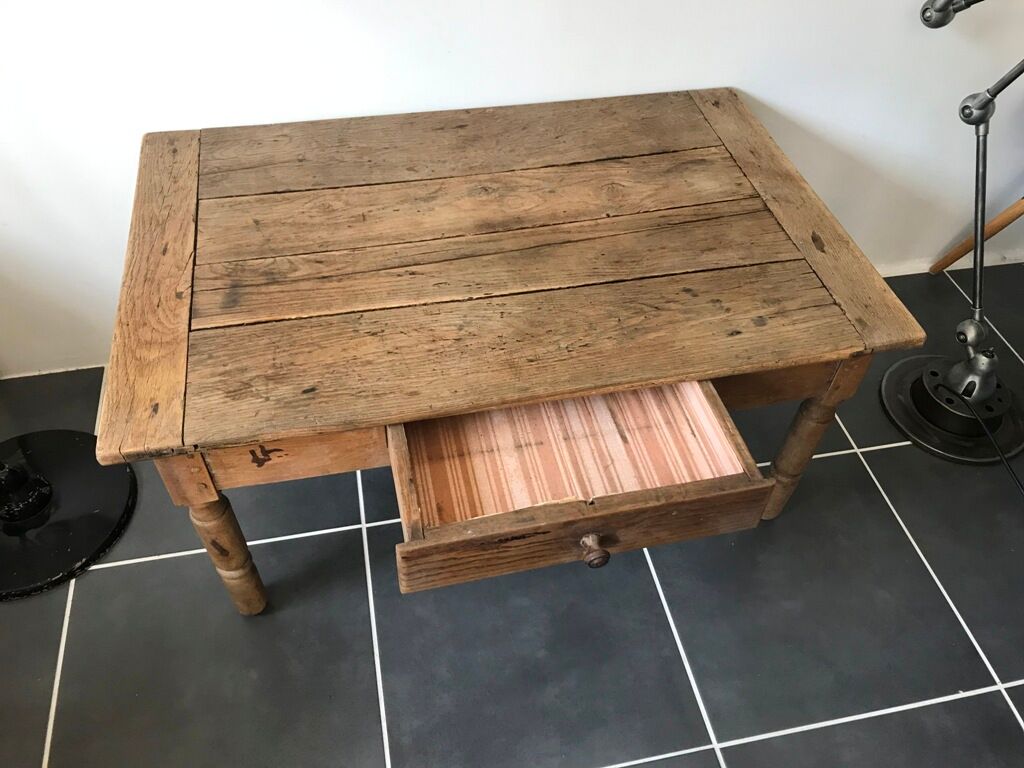 Rustic farm coffee table turned feet with 1 1930 drawer
