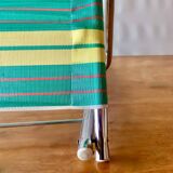 Vintage folding beach chair in chrome metal and woven plastic