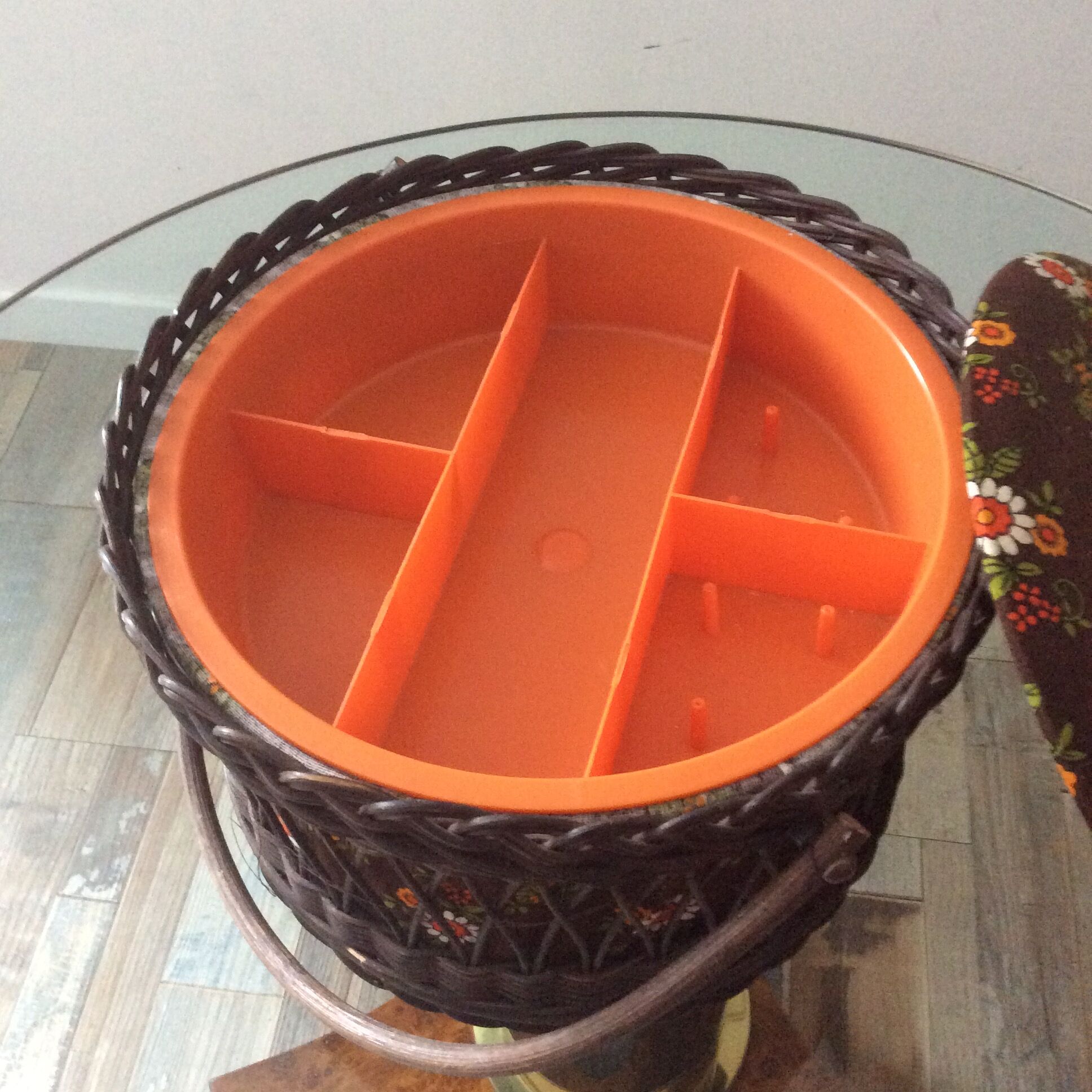 Rattan sewing basket from the 60s and 70s