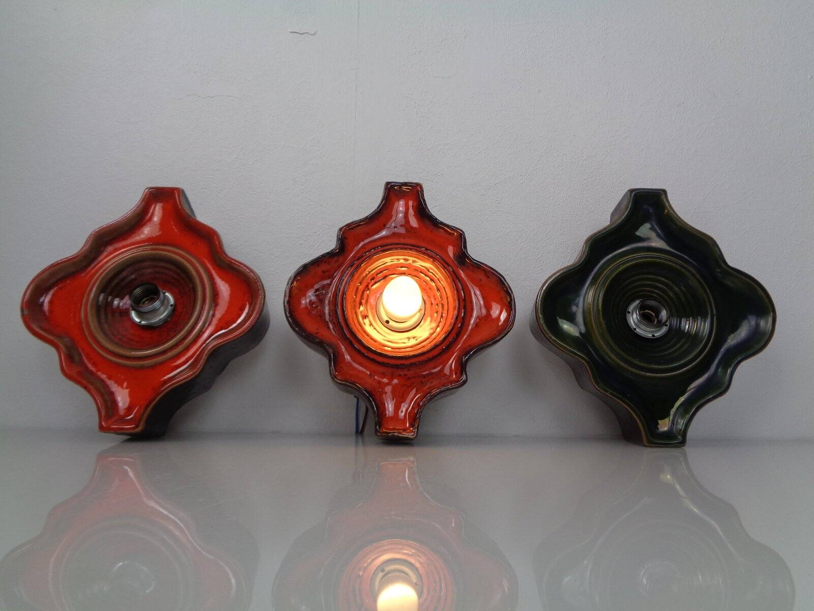 Pop Art German Ceramic Wall Lamps, 1970s, Set of 3