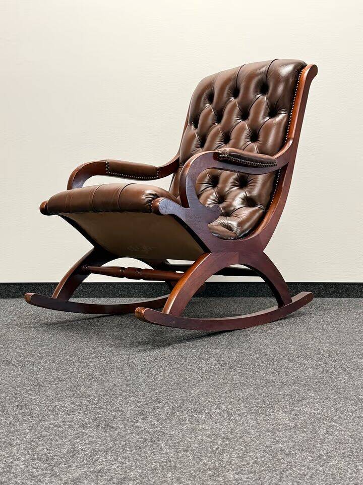 Chesterfield Brown Leather Rocking Chair