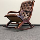 Fauteuil à bascule Chesterfield en cuir marron