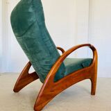 Vintage Danish Holserbro Møbelfabrik Lounge Chair & Stool in Green Suede