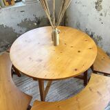 Set of round table and 4 rounded benches, 1950