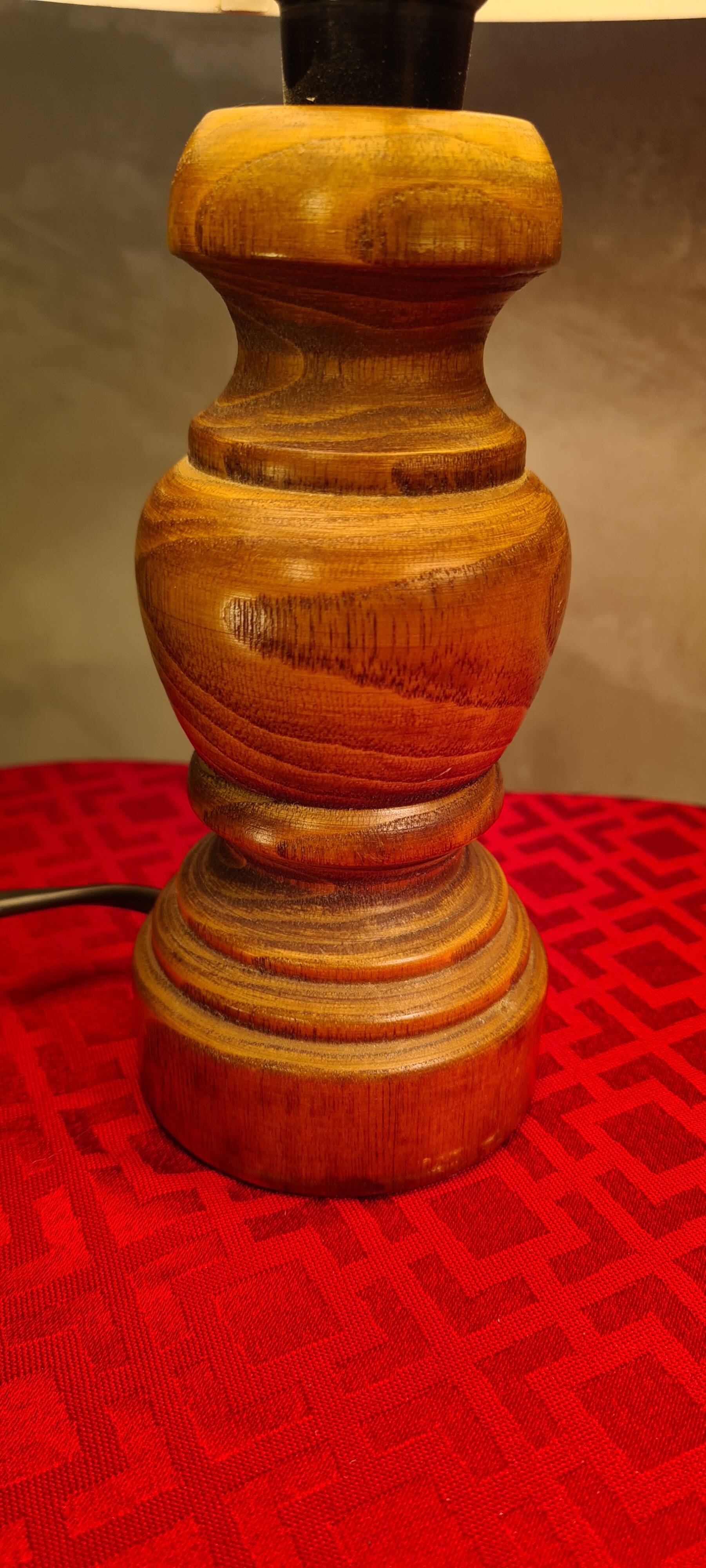 Pair of wooden bedside lamps with steel lampshades, scandinavian