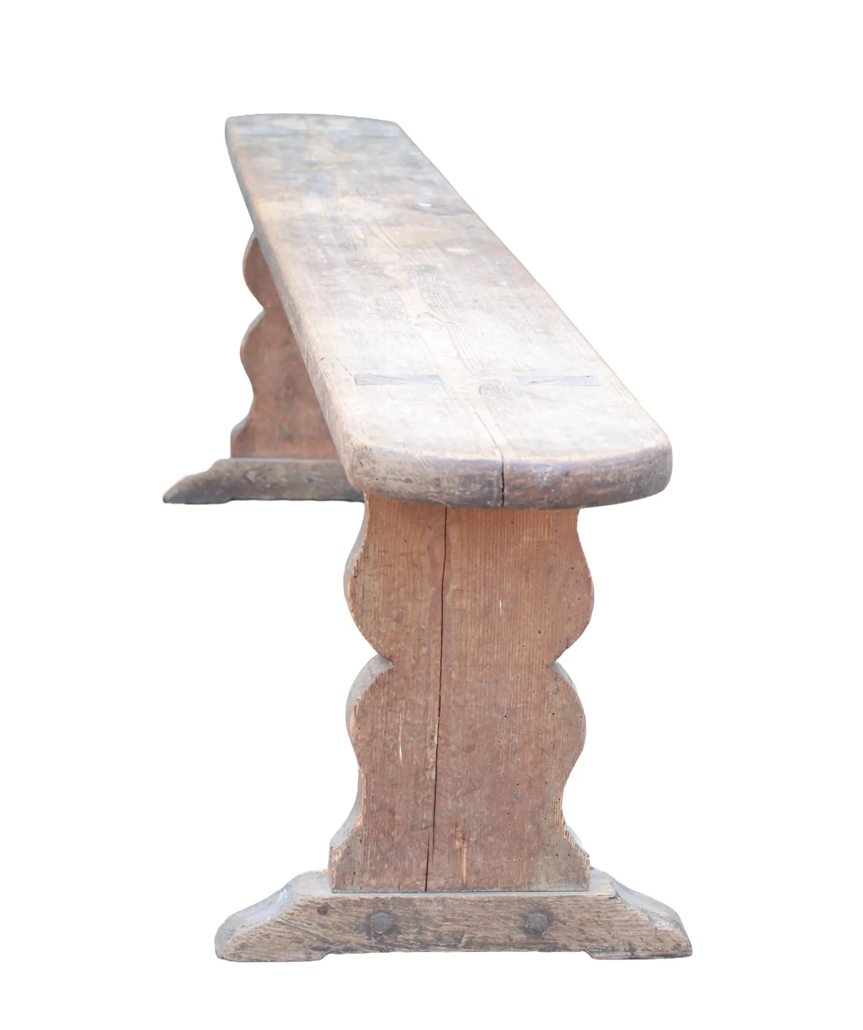 Long French wabi-sabi bench in weathered pine – circa 1900