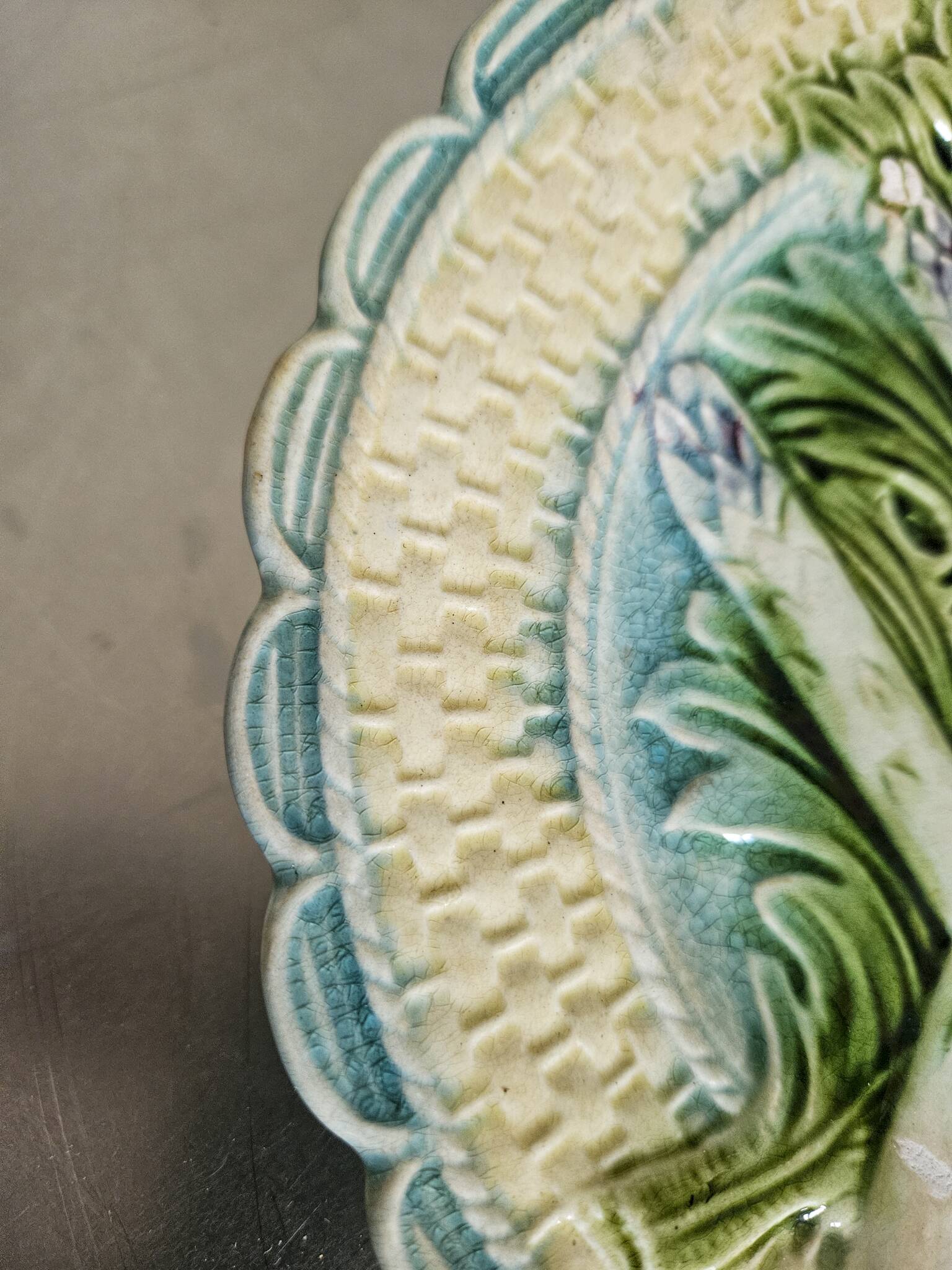 Rare antique earthenware asparagus plate. Salins-les-Bains