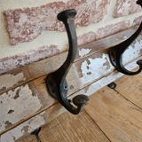 Solid teak coat hook with 4 double cast iron hooks