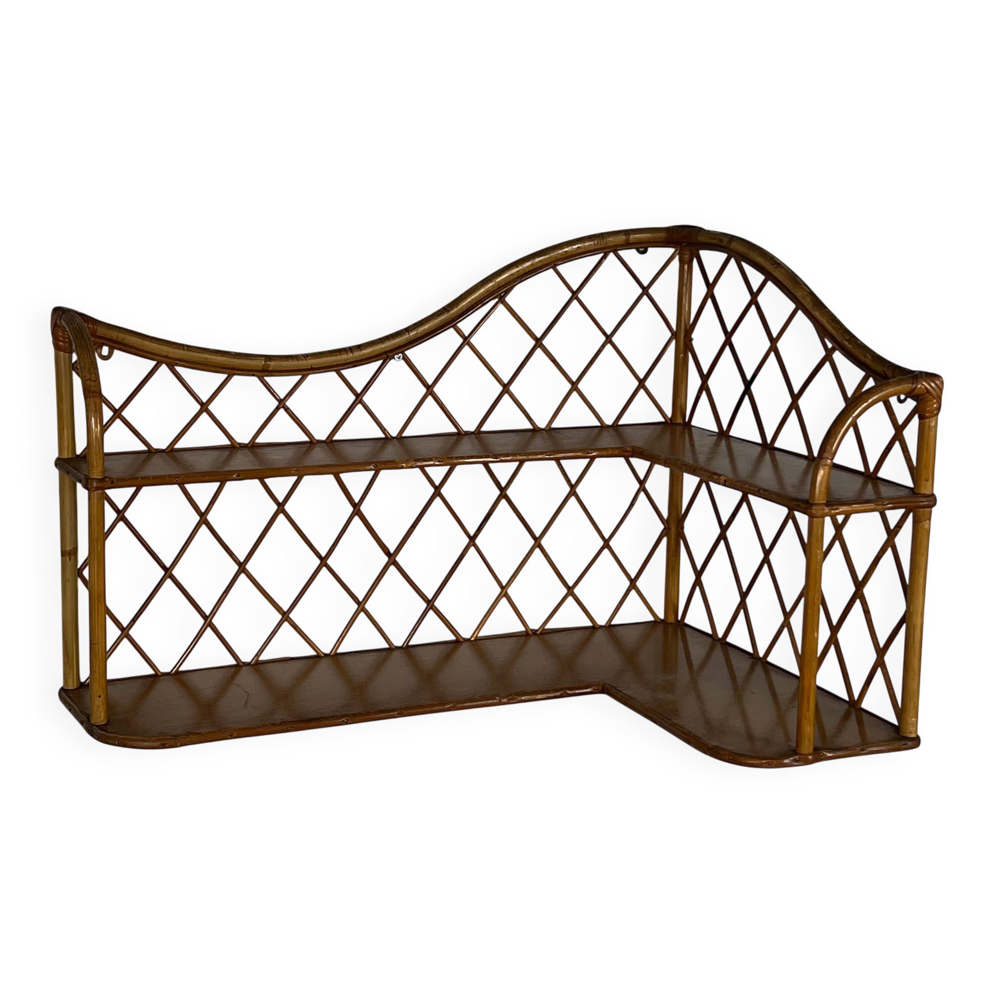 Corner wall shelf in rattan attributed to Audoux-Minet.