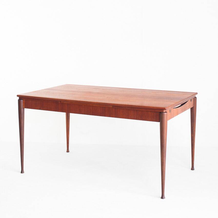 Scandinavian style teak table with two extensions. Vintage. France, 1960s