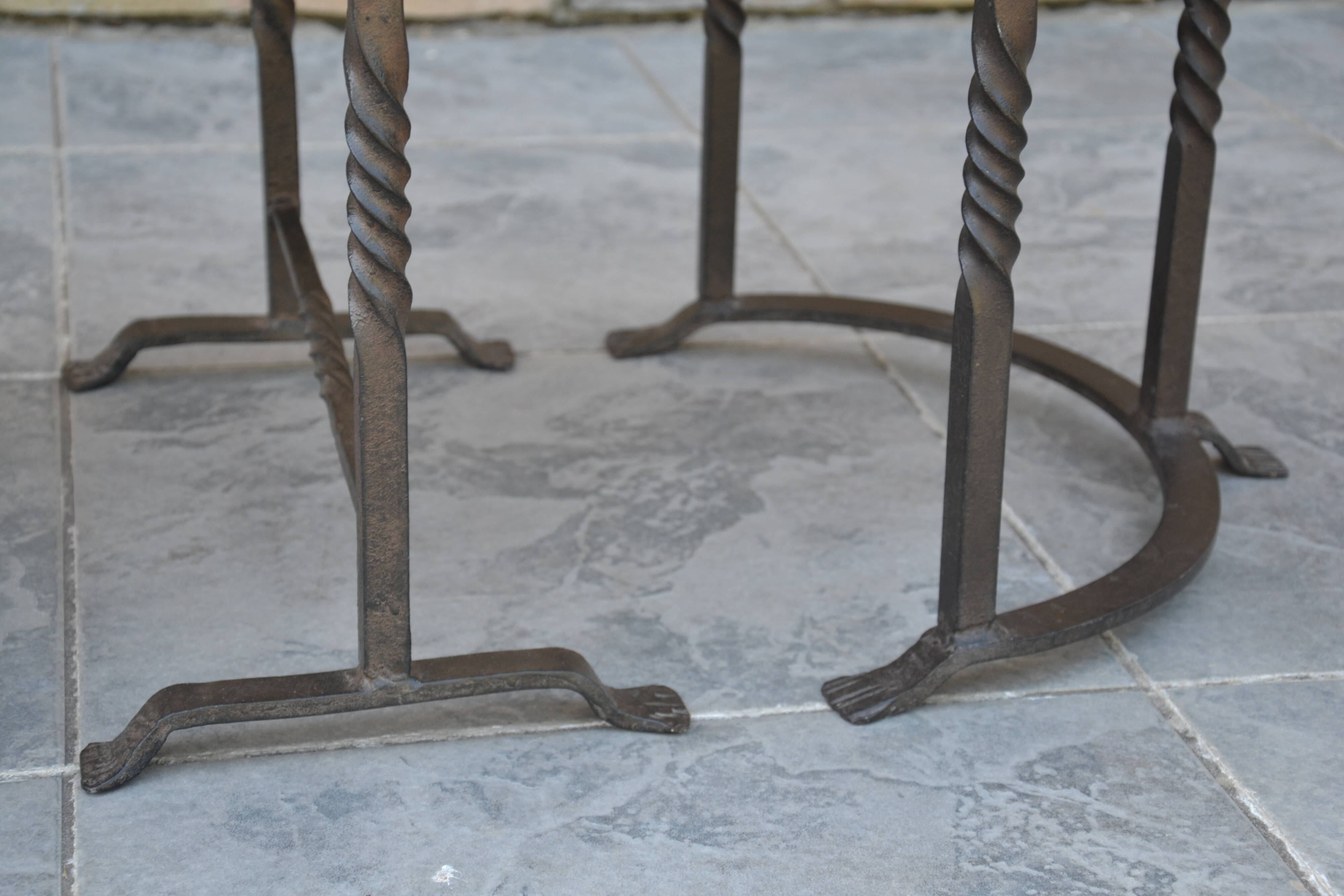 Unusual modular coffee table in oak and wrought iron.