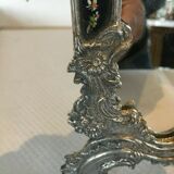 Miroir de table de style Louis XV cadre en bronze argenté peinture florale 24x39cm