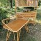 Rattan bamboo display shelf + vintage desk from the 50s-60s-70s.