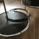 Vintage round coffee table in smoked glass and 3 removable metal trays 1970