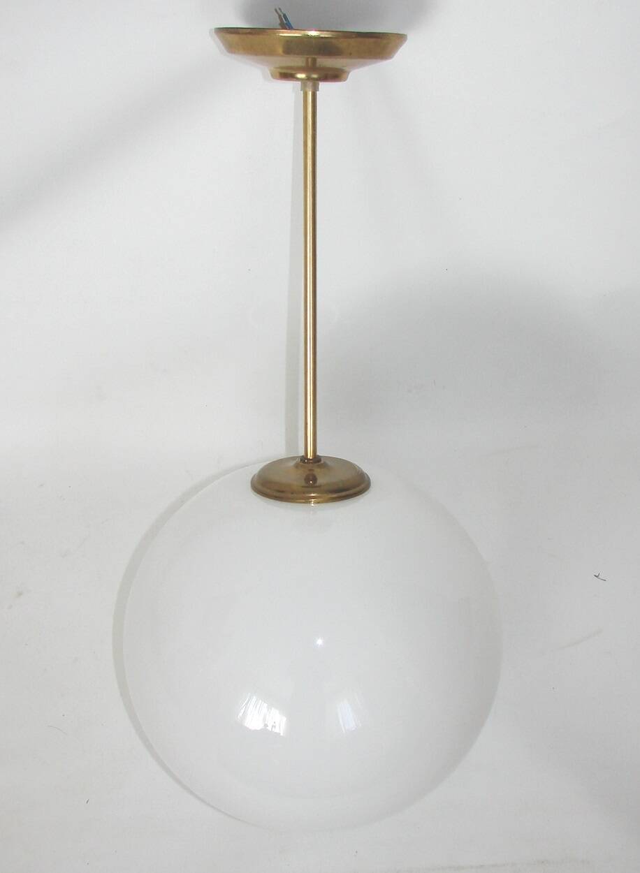 Mid-Century Modern pendant light, 1950s, brass and glass, 25 cm globe