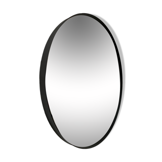 XL round mirror 90cm in diameter on black metal contour