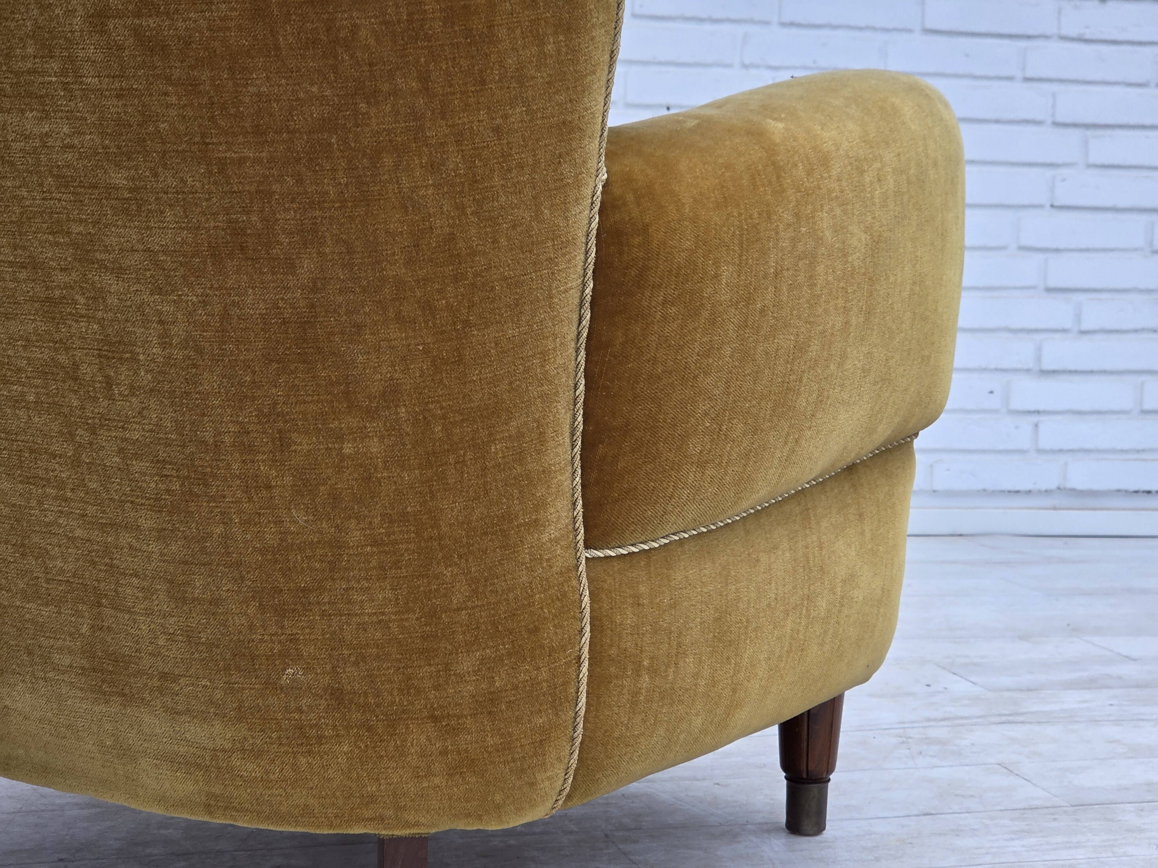 1960s, Danish relax chair, original honey yellow furniture velour.